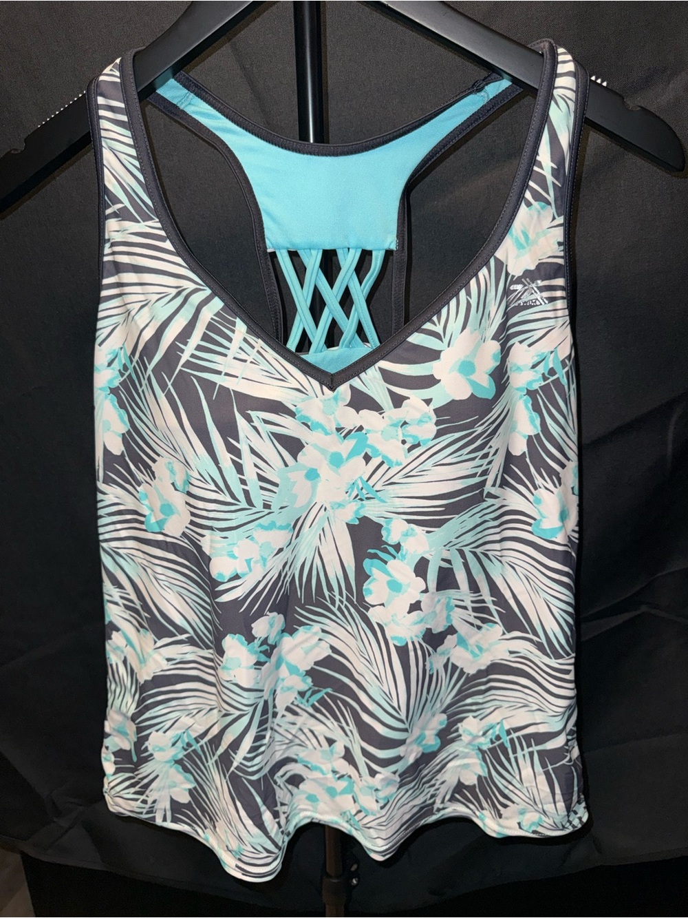 ZeroXposur Black & Aqua Tropical Racerback swim top ONLY, bottoms available